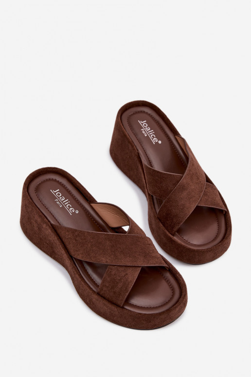 Women's Platform Flip Flops Made of Eco Suede Chocolate Calorine