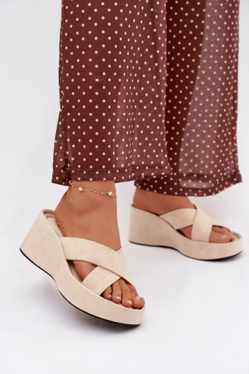 Womens Platform Slides in Eco Suede Beige Calorine