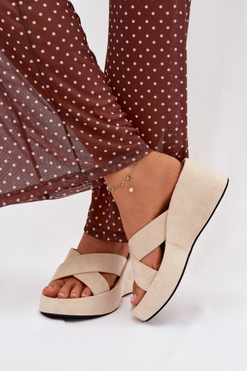 Womens Platform Slides in Eco Suede Beige Calorine 2