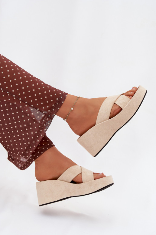 Womens Platform Slides in Eco Suede Beige Calorine