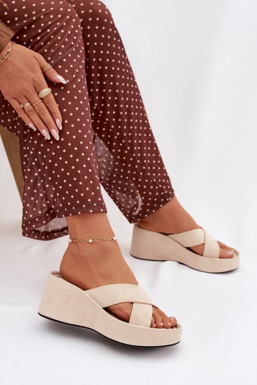 Womens Platform Slides in Eco Suede Beige Calorine