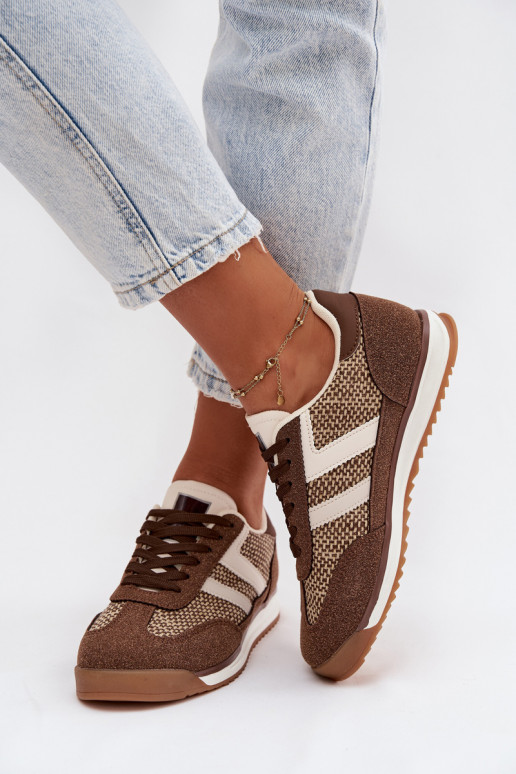 Buty Sportowe Sneakersy Damskie Brązowe Soretta