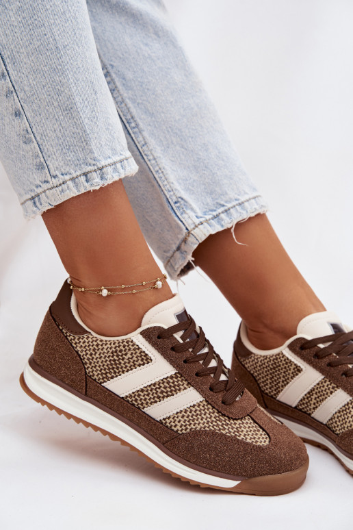 Buty Sportowe Sneakersy Damskie Brązowe Soretta