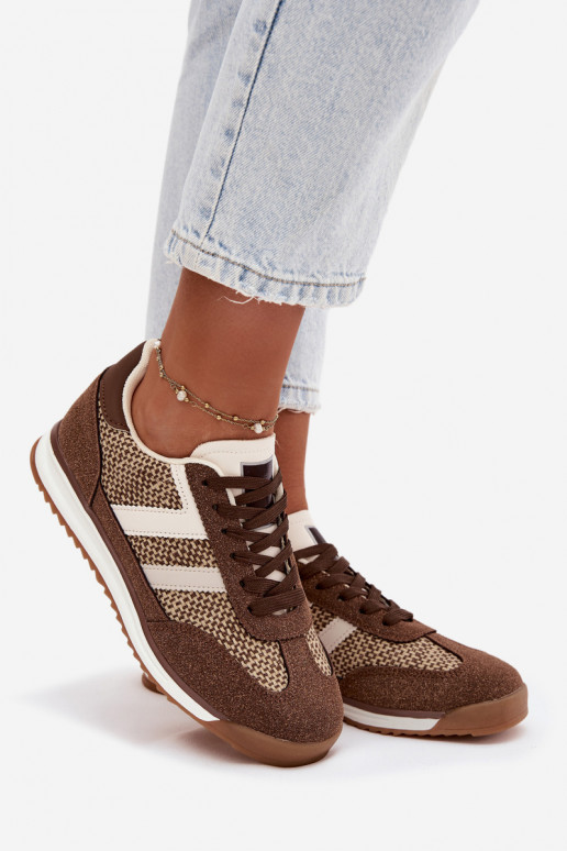 Buty Sportowe Sneakersy Damskie Brązowe Soretta
