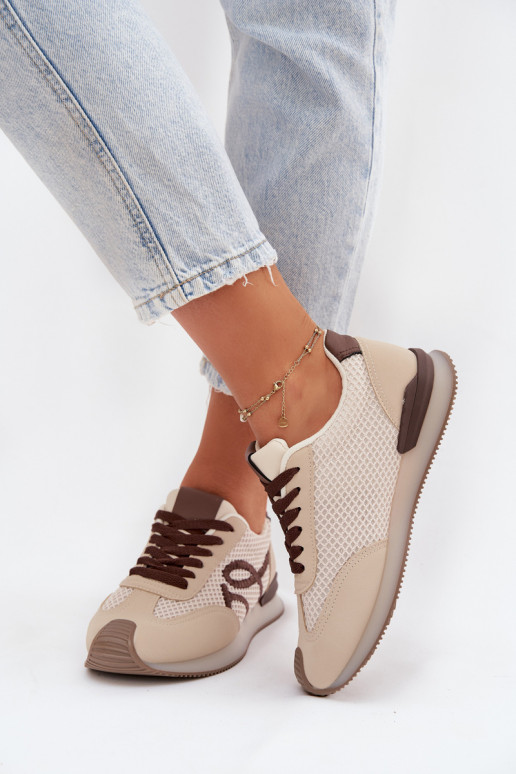 Sneakersy Buty Sportowe Damskie Beżowo-Brązowe Tarlisse