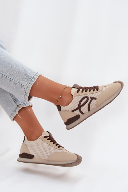 Sneakersy Buty Sportowe Damskie Beżowo-Brązowe Tarlisse