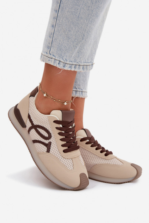 Sneakersy Buty Sportowe Damskie Beżowo-Brązowe Tarlisse