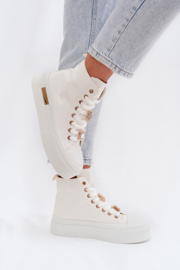 Womens Platform Sneakers With Patches White Gracella