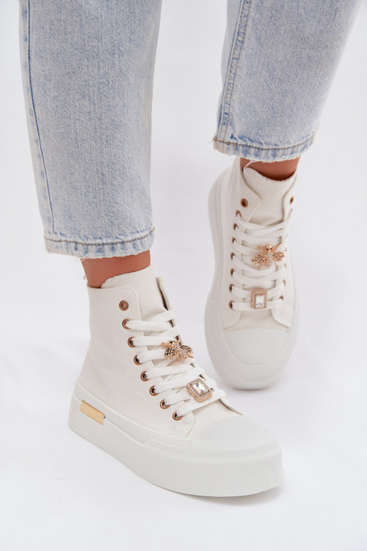Womens Platform Sneakers With Patches White Gracella