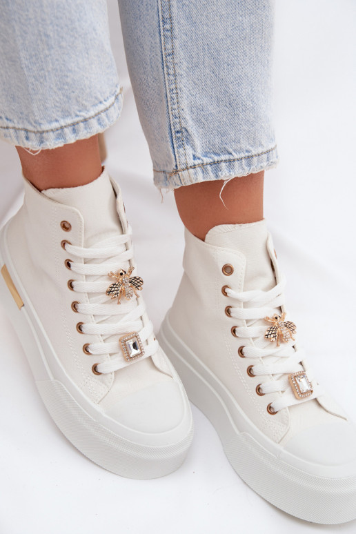Womens Platform Sneakers With Patches White Gracella