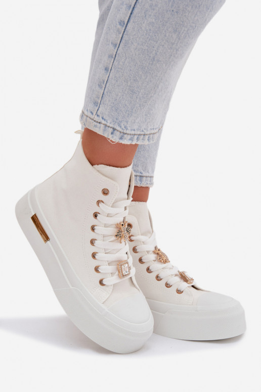 Womens Platform Sneakers With Patches White Gracella