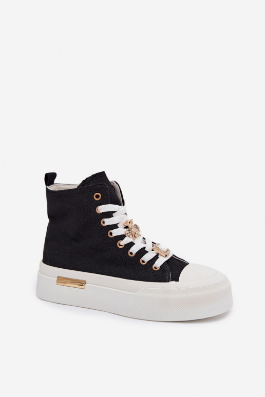 Womens Platform Sneakers with Buckles Black Gracella