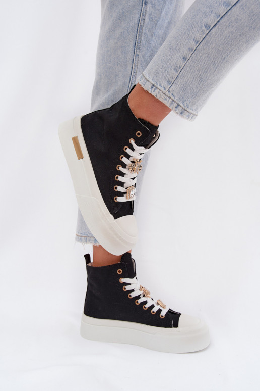 Womens Platform Sneakers with Buckles Black Gracella