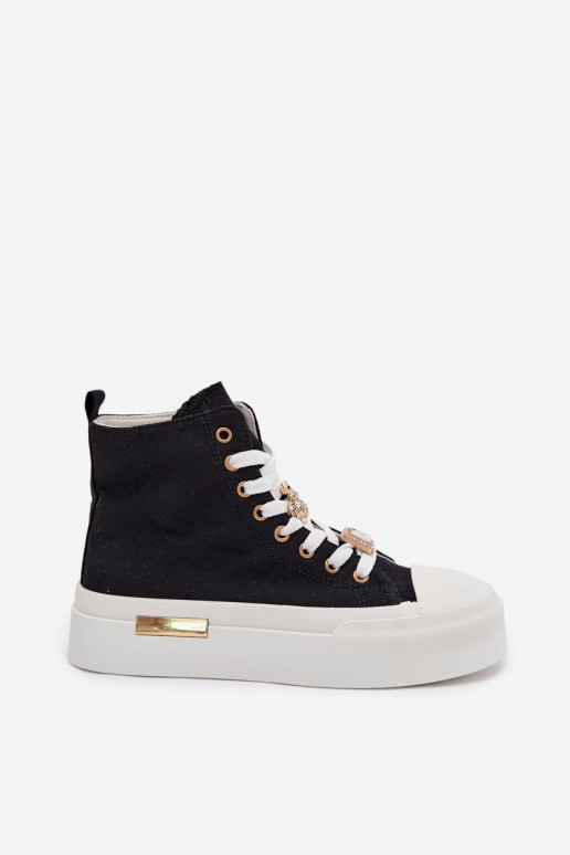 Womens Platform Sneakers with Buckles Black Gracella