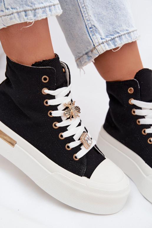 Womens Platform Sneakers with Buckles Black Gracella