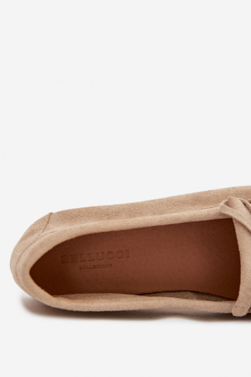 Women's Beige Moccasins with Lacing and Fringes Glorina