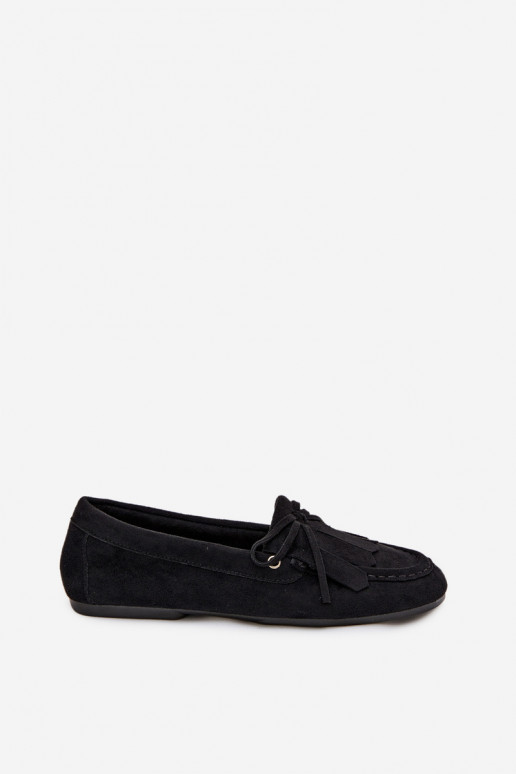 Women's Moccasins With Lacing And Fringes Black Glorina