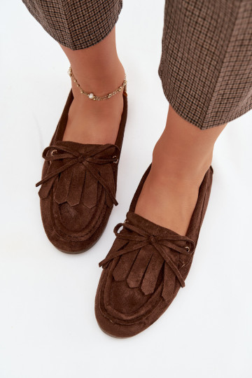 Women's Moccasins With Tie And Fringes Chocolate Glorina
