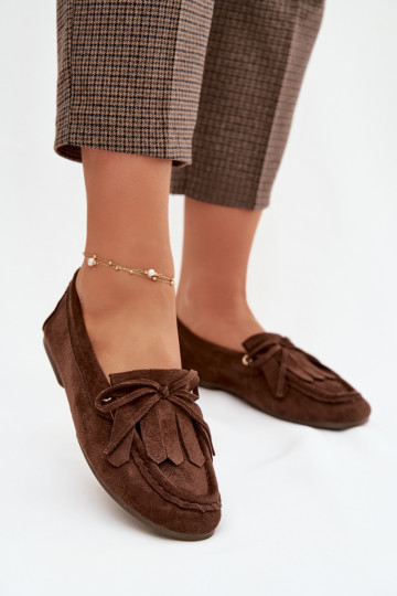 Women's Moccasins With Tie And Fringes Chocolate Glorina 2