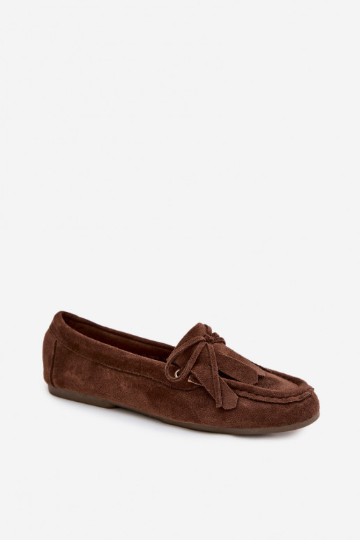 Women's Moccasins With Tie And Fringes Chocolate Glorina