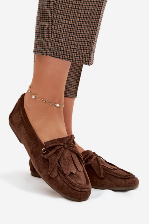 Women's Moccasins With Tie And Fringes Chocolate Glorina