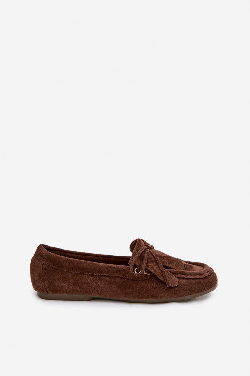 Women's Moccasins With Tie And Fringes Chocolate Glorina