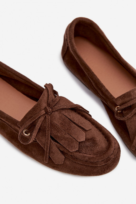 Women's Moccasins With Tie And Fringes Chocolate Glorina