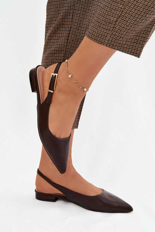 Iverelle Chocolate Ballerinas with Gold Buckle