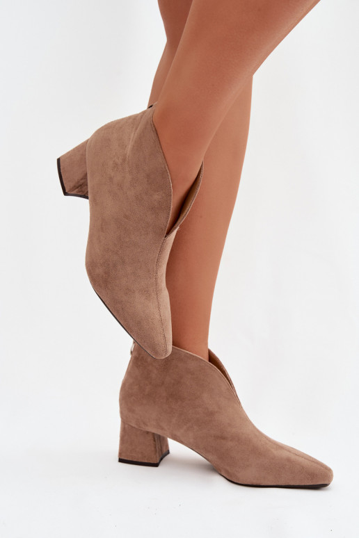 Women's Block Heel Beige Ankle Boots With Stitching Darlisse