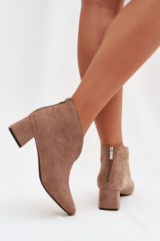 Women's Block Heel Beige Ankle Boots With Stitching Darlisse