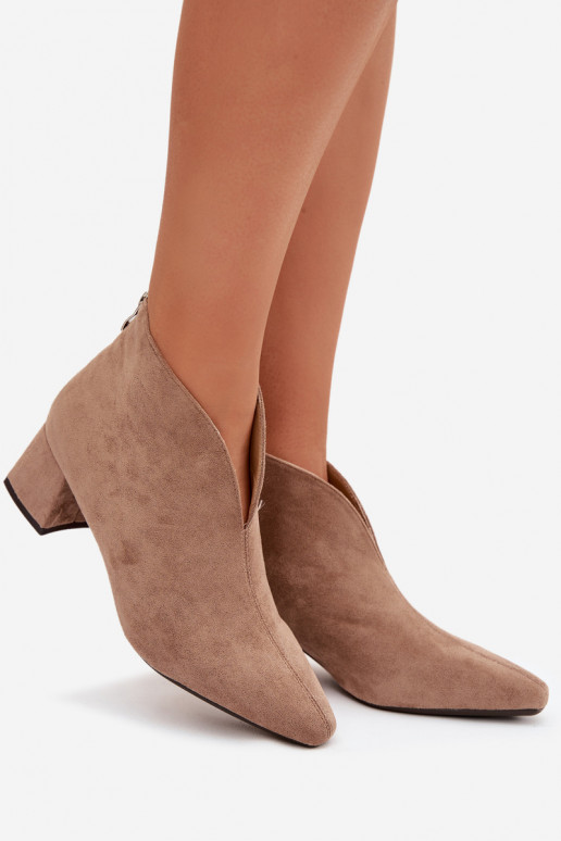 Women's Block Heel Beige Ankle Boots With Stitching Darlisse