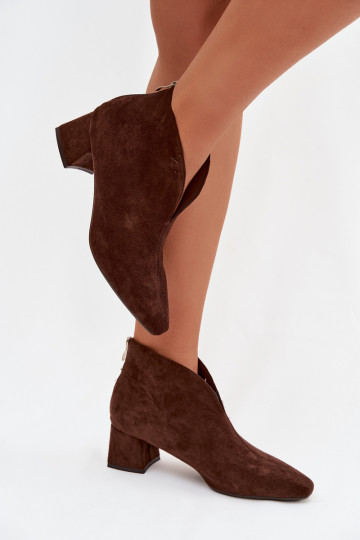 Women's Block Heel Ankle Boots with Stitching Chocolate Darlisse