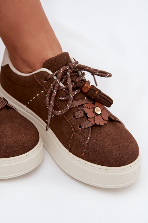 Women's Platform Sneakers with Decorative Pompons Chocolate Corinna