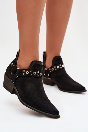 Women's Ankle Boots with Cutouts and Straps Black Vannessae