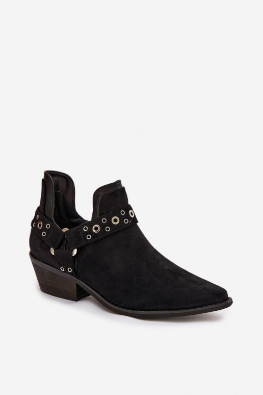 Women's Ankle Boots with Cutouts and Straps Black Vannessae
