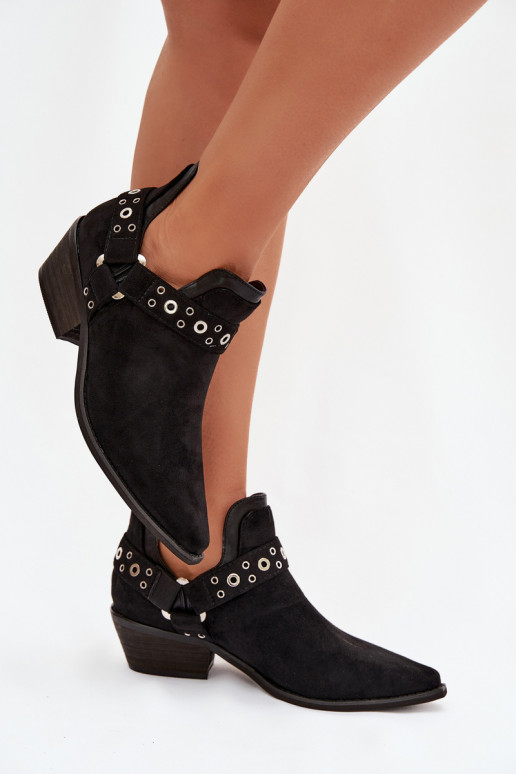 Women's Ankle Boots with Cutouts and Straps Black Vannessae