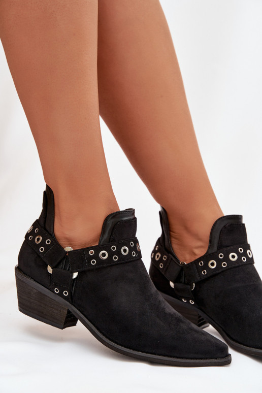Women's Ankle Boots with Cutouts and Straps Black Vannessae