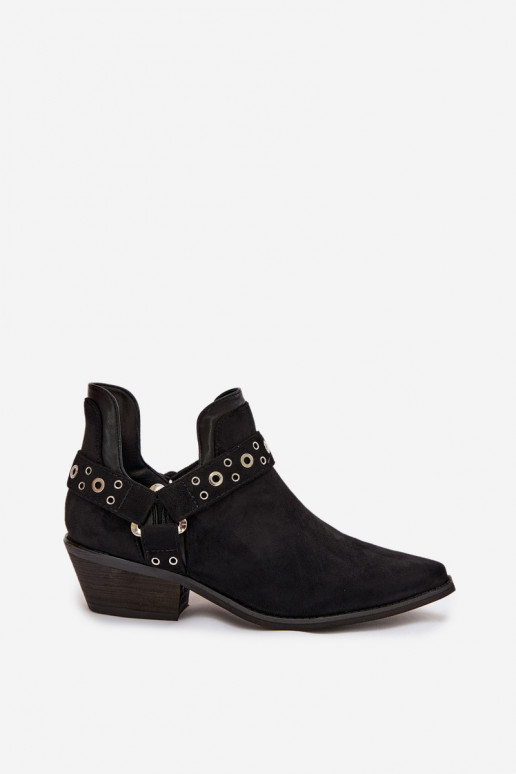 Women's Ankle Boots with Cutouts and Straps Black Vannessae