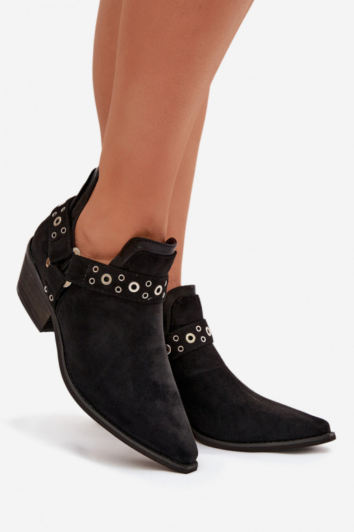 Women's Ankle Boots with Cutouts and Straps Black Vannessae