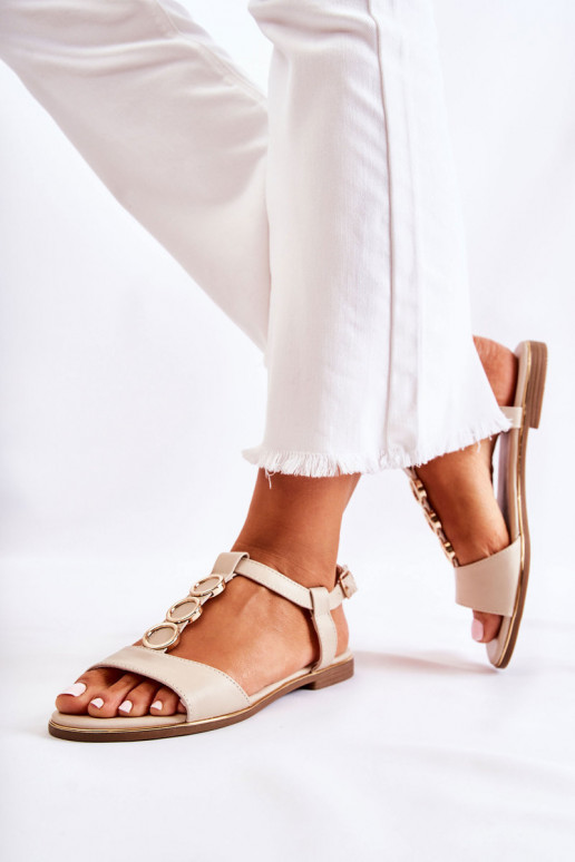 Women's Classic Sandals With A Decorative Belt Beige Terina