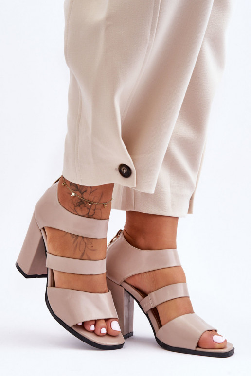 Leather Sandals On Heel S.Barski 80-4 Beige