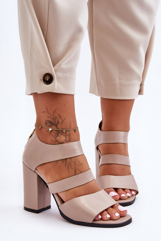 Leather Sandals On Heel S.Barski 80-4 Beige
