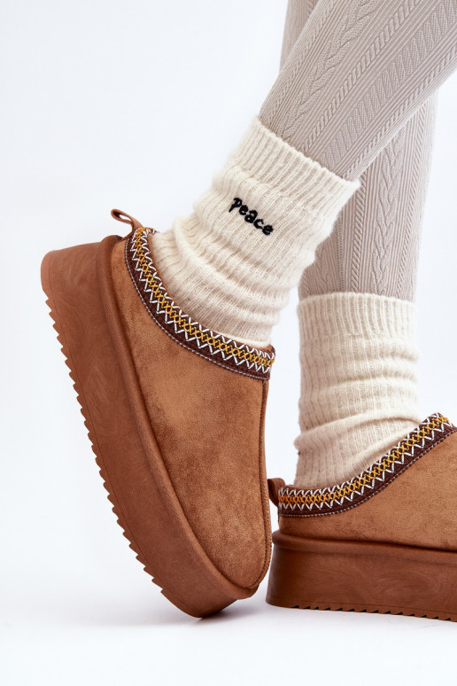 Slippers with Thick Sole in Eco Suede Camel Sylva