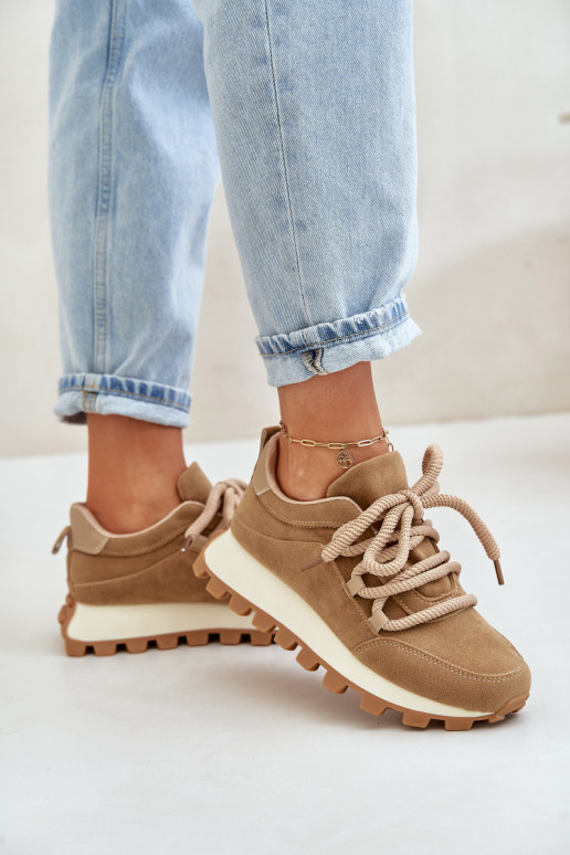 Sport Shoes Sneakers On Platform Made Of Eco Suede Brown Riadella