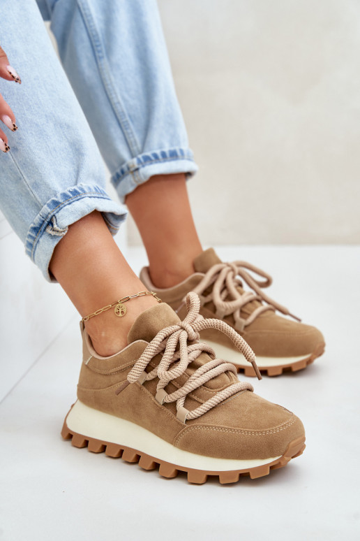 Buty Sportowe Sneakersy Na PlatformiewithEko Zamszu Brązowe Riadella