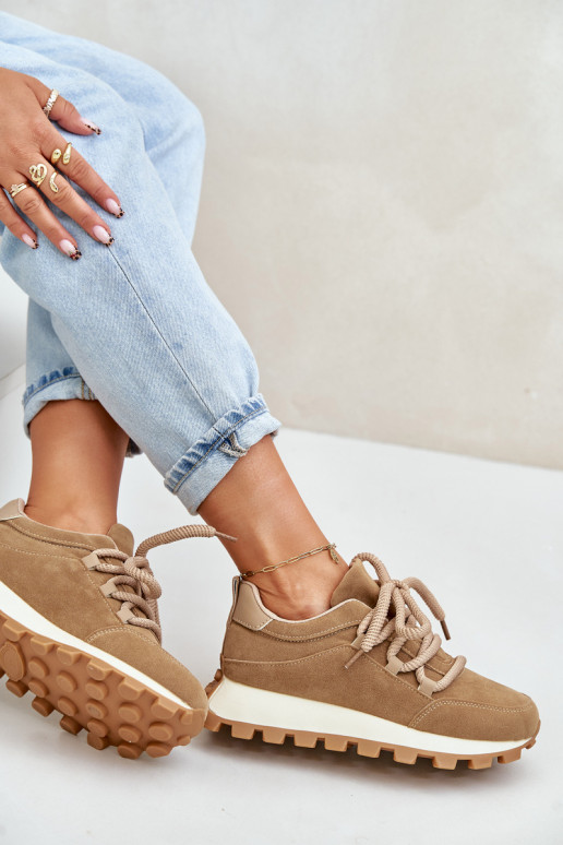 Buty Sportowe Sneakersy Na PlatformiewithEko Zamszu Brązowe Riadella