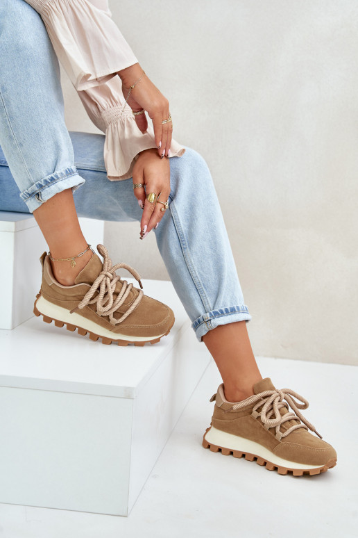 Buty Sportowe Sneakersy Na PlatformiewithEko Zamszu Brązowe Riadella