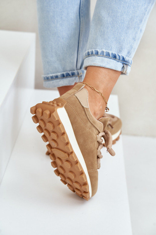 Sport Shoes Sneakers On Platform Made Of Eco Suede Brown Riadella