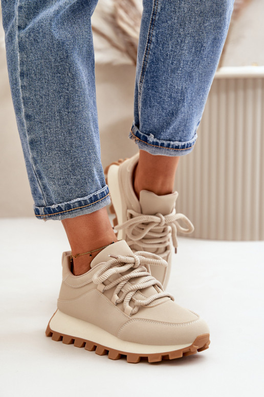 Sports Shoes Sneakers On Platform Made Of Eco Leather Beige Riadella