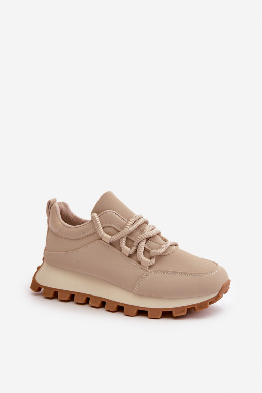 Sports Shoes Sneakers On Platform Made Of Eco Leather Beige Riadella